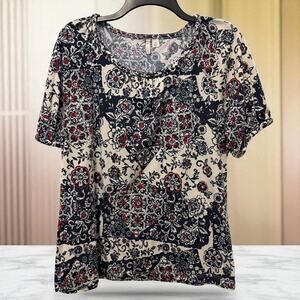 Cato Patchwork Top Shirt Braid Trim Cream Blue Large